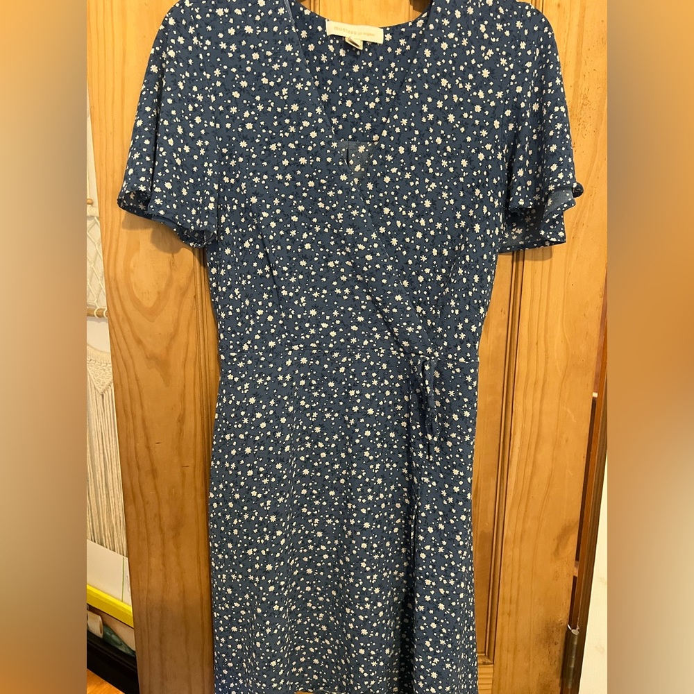 Monteau Blue Midi Dress with White Floral Print